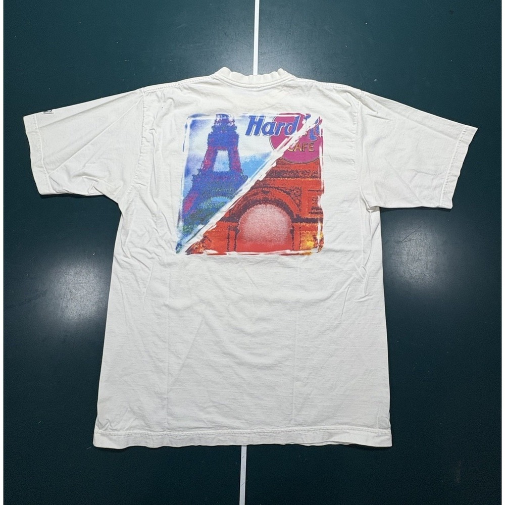 Vtg Hard Rock Cafe Paris‎ T Shirt Men's Large White Eiffel Tower Graphic Tee 90s